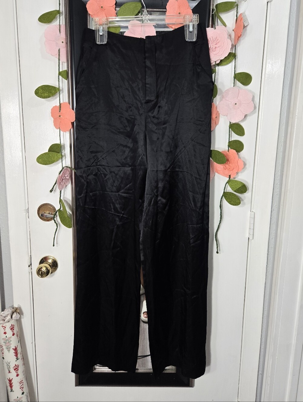 Zara High Waisted Satin Wide Leg Pants Sz M Black